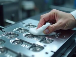 How to Clean Injection Molds: Methods & Tips 2 Technician cleaning an injection mold cavity during mold maintenance